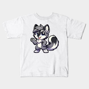 Cute Chibi Wolf Anthro Furry Art Kids T-Shirt